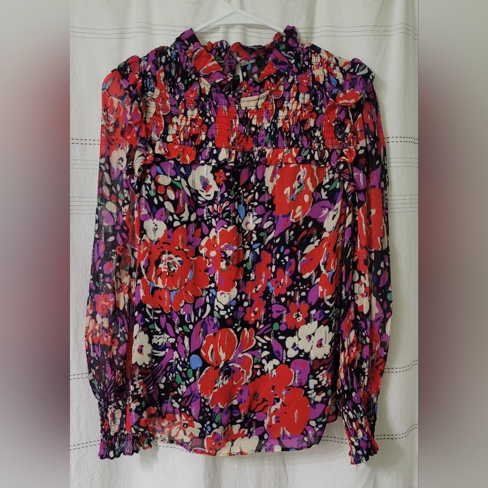 J. CREW Smocked popover Floral Blouse Size Small EUC - Picture 4 of 16